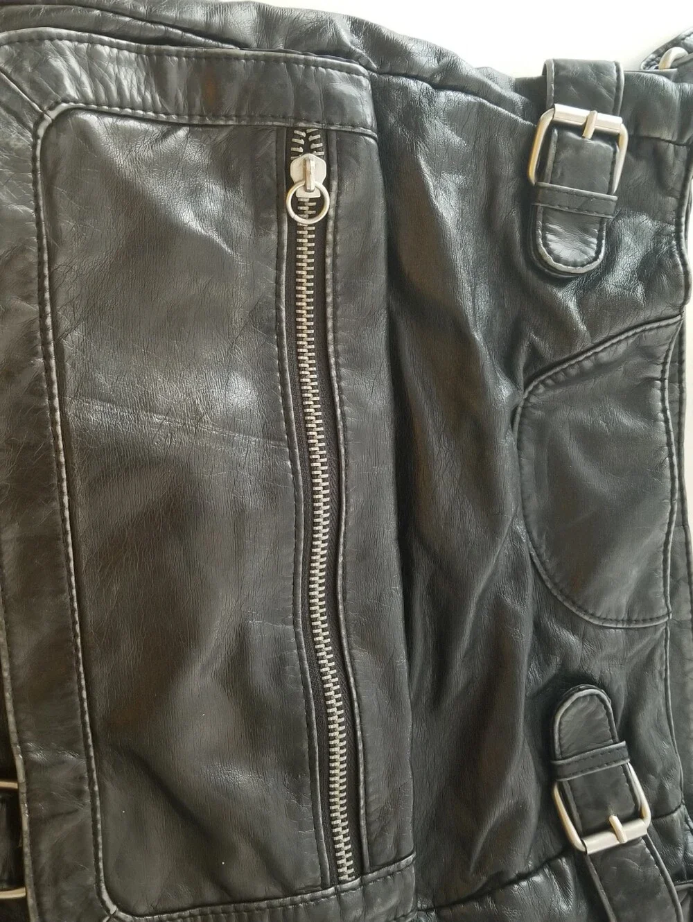 Y2K Black Faux Leather Crossbody Shoulder Bag Buckle Zip Accent